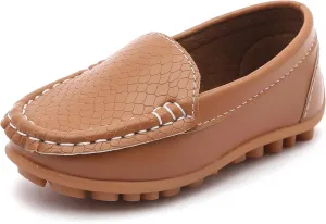 Boys Loafers PU Leather Slip-On Toddler Dress Shoes Non-Slip Sole Kids Moccasins for School Events and Daily Wear