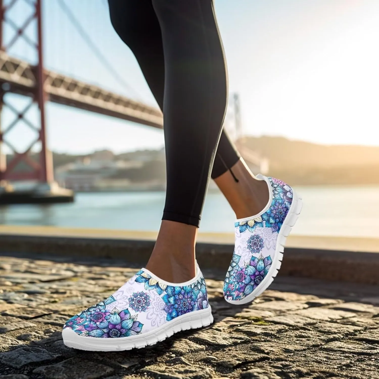 Coloranimal Flats for Women Slip On Shoes Comfortable Travel Shoes Casual Walking Shoes Low Cut Mesh Asports Sneakers