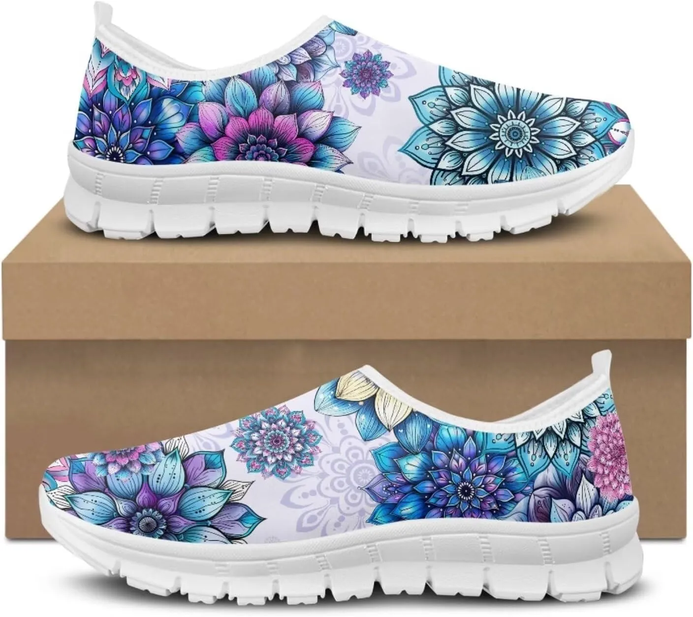 Coloranimal Flats for Women Slip On Shoes Comfortable Travel Shoes Casual Walking Shoes Low Cut Mesh Asports Sneakers
