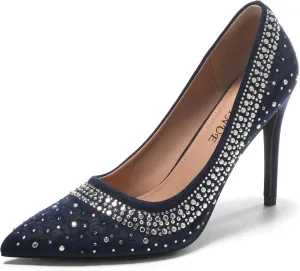 EBYNUE Women's Pumps Sexy Rhinestone High Heels 4 inch Pointed Closed Toe Stiletto Heel Evening Party Wedding Comfortable Dress Shoes