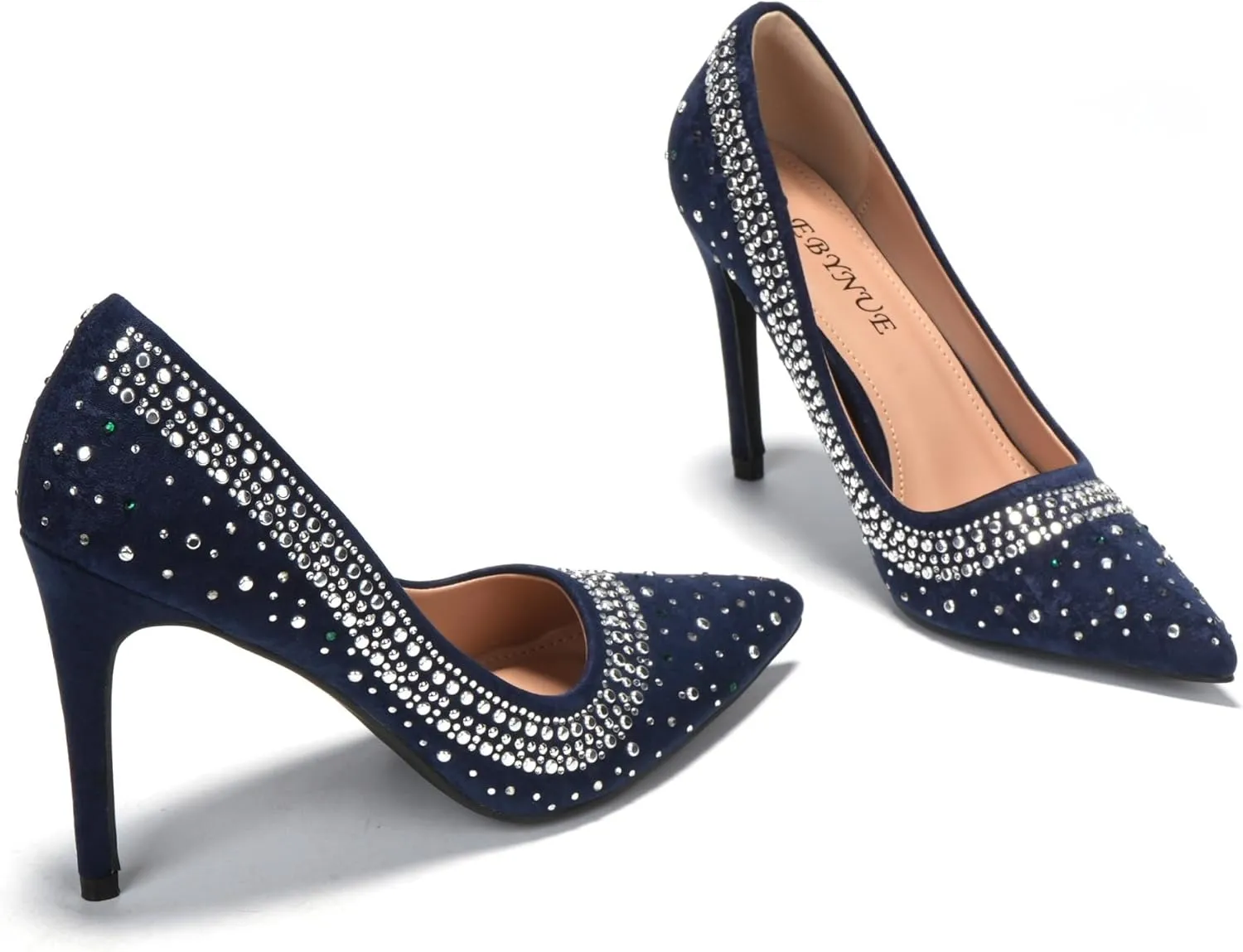 EBYNUE Women's Pumps Sexy Rhinestone High Heels 4 inch Pointed Closed Toe Stiletto Heel Evening Party Wedding Comfortable Dress Shoes