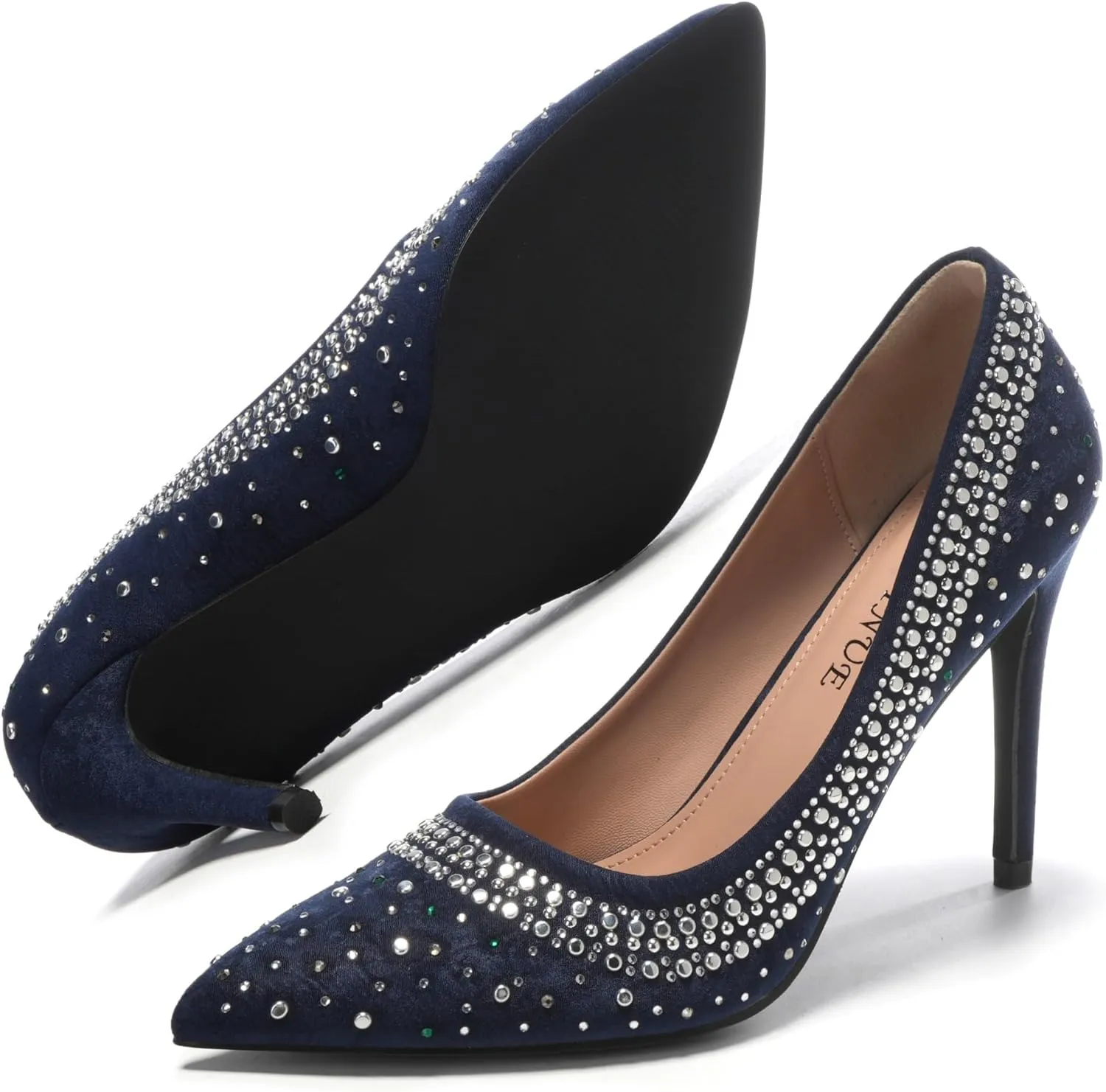 EBYNUE Women's Pumps Sexy Rhinestone High Heels 4 inch Pointed Closed Toe Stiletto Heel Evening Party Wedding Comfortable Dress Shoes