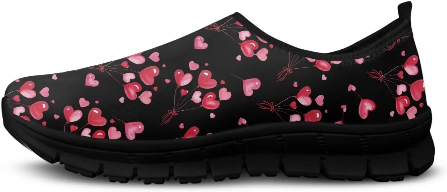 Heart Casual Sneakers for Women Show Loves Slip on Loafers with Arch Support Low Cut Shoes Valentine's