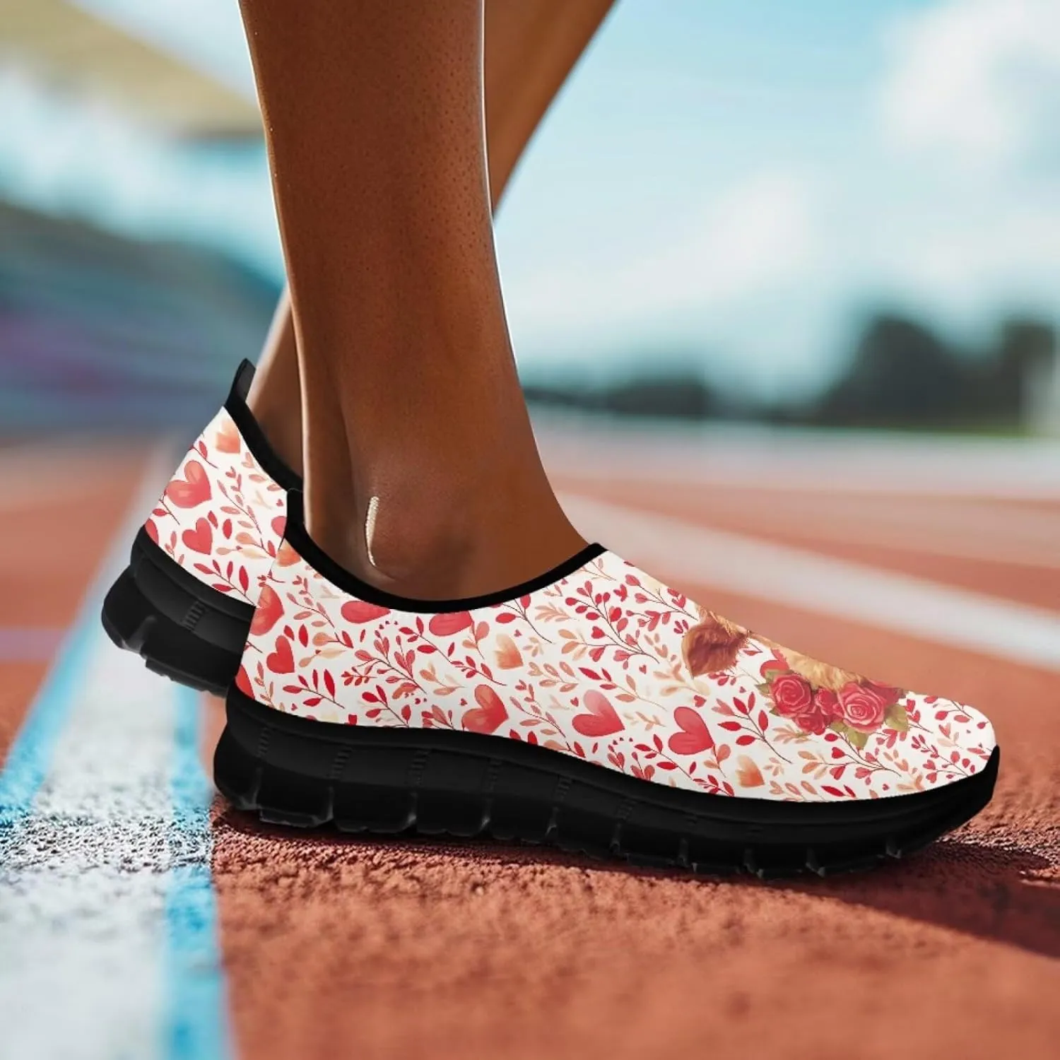 Heart Casual Sneakers for Women Show Loves Slip on Loafers with Arch Support Low Cut Shoes Valentine's