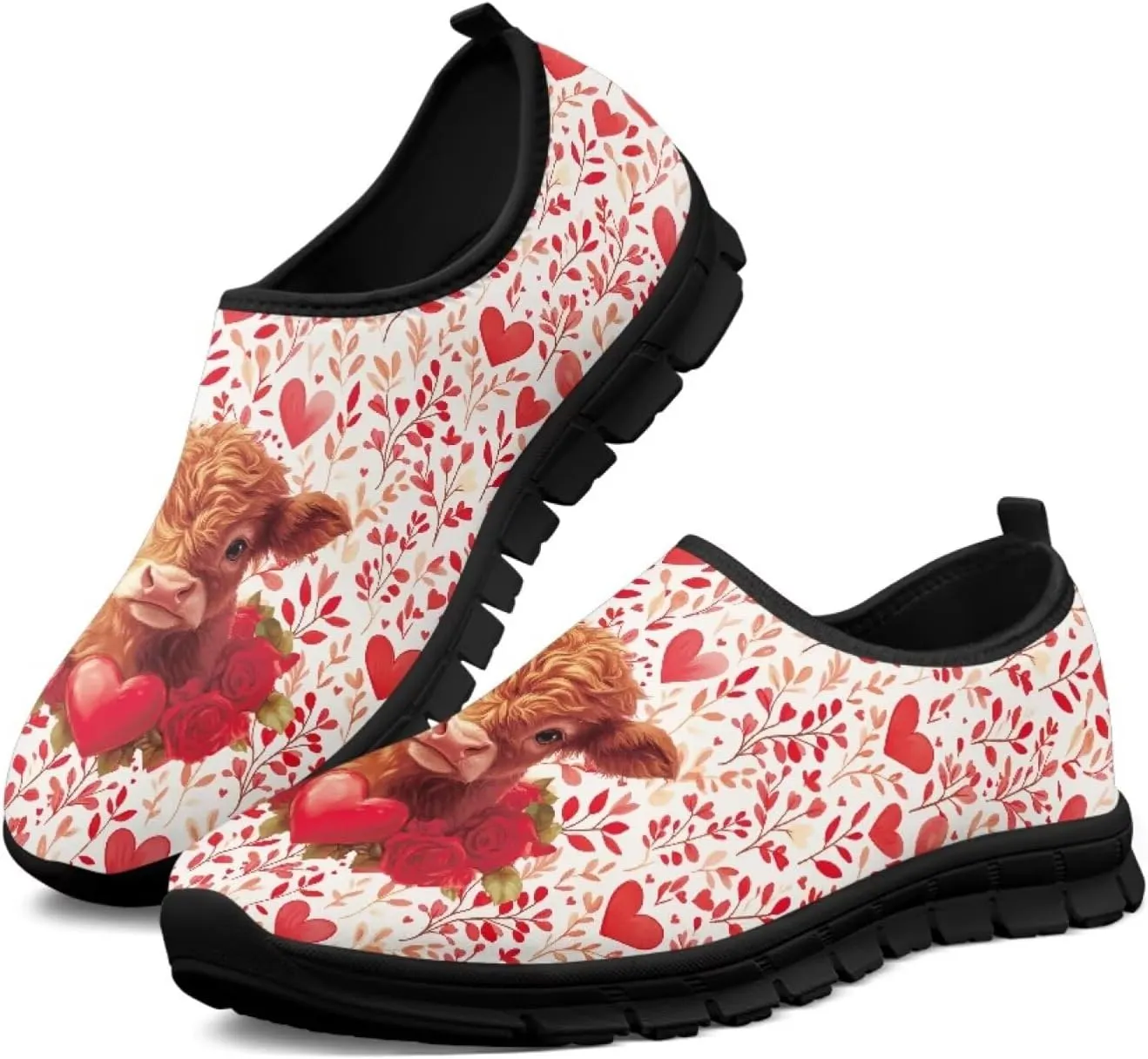 Heart Casual Sneakers for Women Show Loves Slip on Loafers with Arch Support Low Cut Shoes Valentine's
