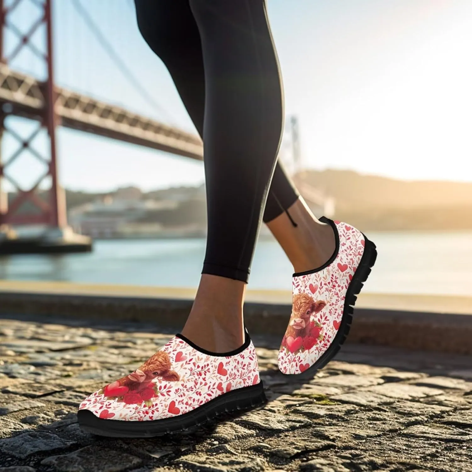 Heart Casual Sneakers for Women Show Loves Slip on Loafers with Arch Support Low Cut Shoes Valentine's