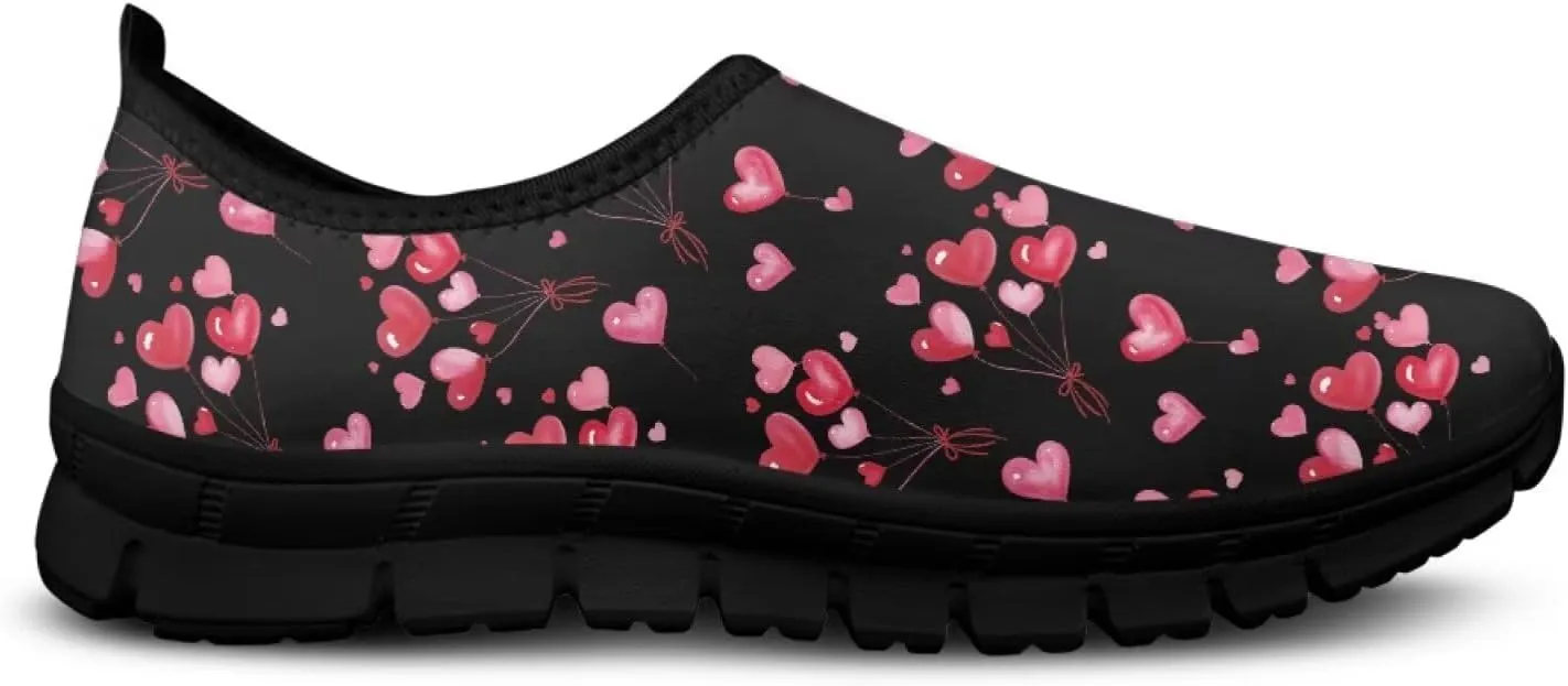 Heart Casual Sneakers for Women Show Loves Slip on Loafers with Arch Support Low Cut Shoes Valentine's