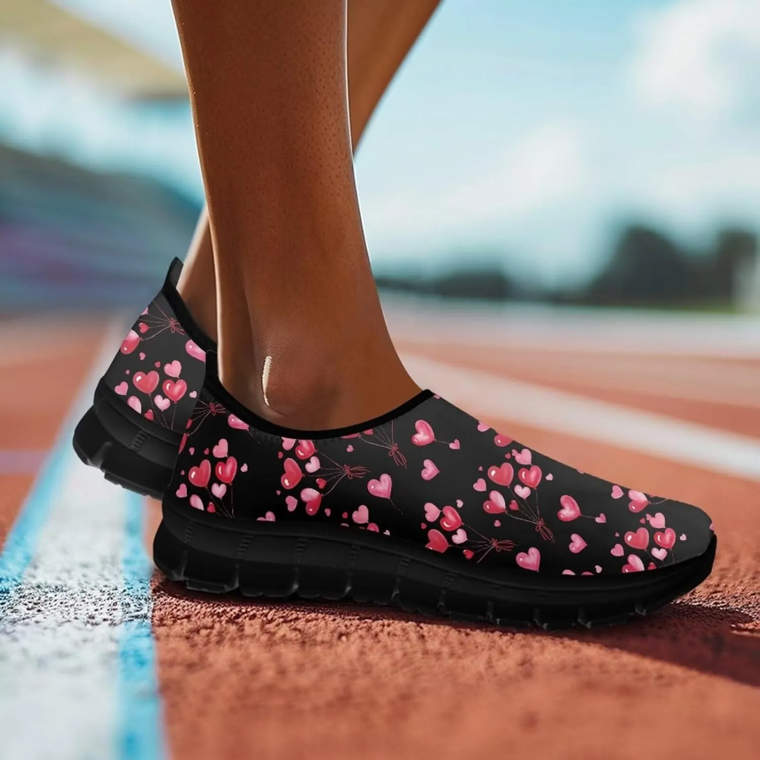 Heart Casual Sneakers for Women Show Loves Slip on Loafers with Arch Support Low Cut Shoes Valentine's