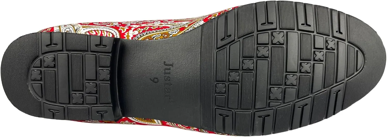 Justar Men's Designer Loafers Casual Leather Dress Shoes Evening Slip On Printed Smoking Slippers Driving Flats Blue Red