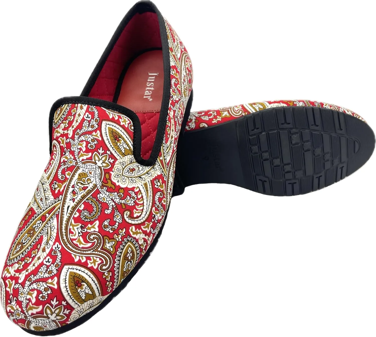 Justar Men's Designer Loafers Casual Leather Dress Shoes Evening Slip On Printed Smoking Slippers Driving Flats Blue Red