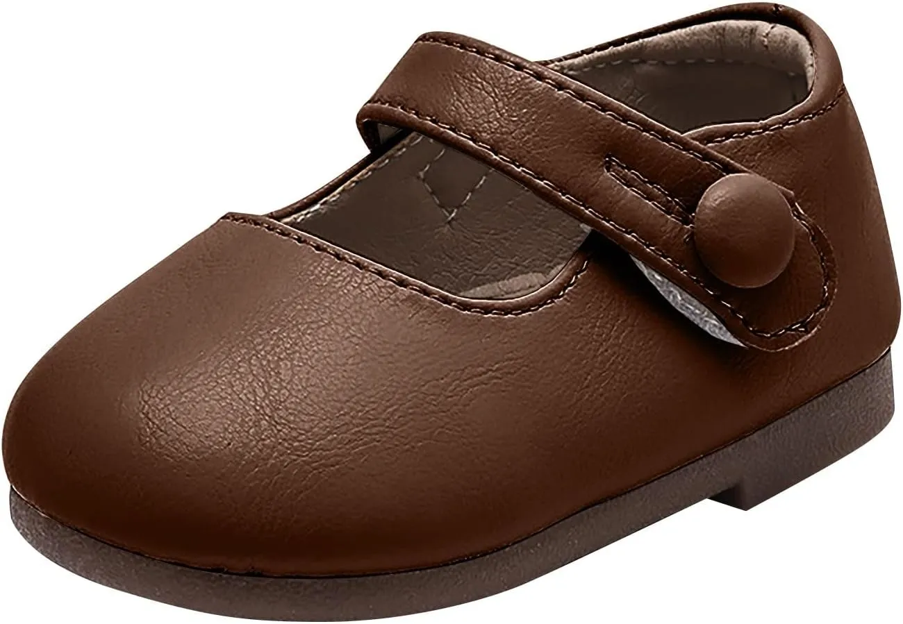 Little Girls Solid PU Material Loafers Cute Princess Soft Bottom Leather Adjustable Flat Plastic Bottom Shoes