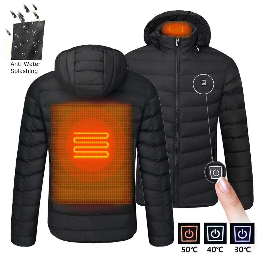 Men Winter Warm USB Smart Thermostat  Heated  Waterproof Hoodie Jacket