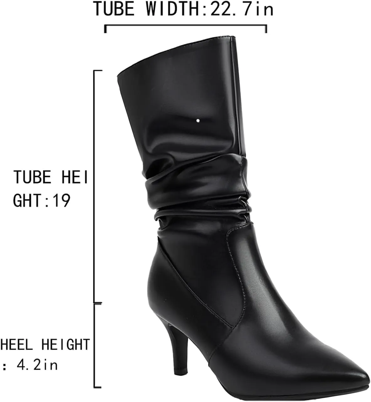Women'S Leather Kitten Heel Mid-Calf Ankle Boots Fashion Stretch Pointed Toe Wrinkled Slip On Stiletto Heeleds Ankle Boots Leisure Comfort Parties Wedding Sexy Dress Booties