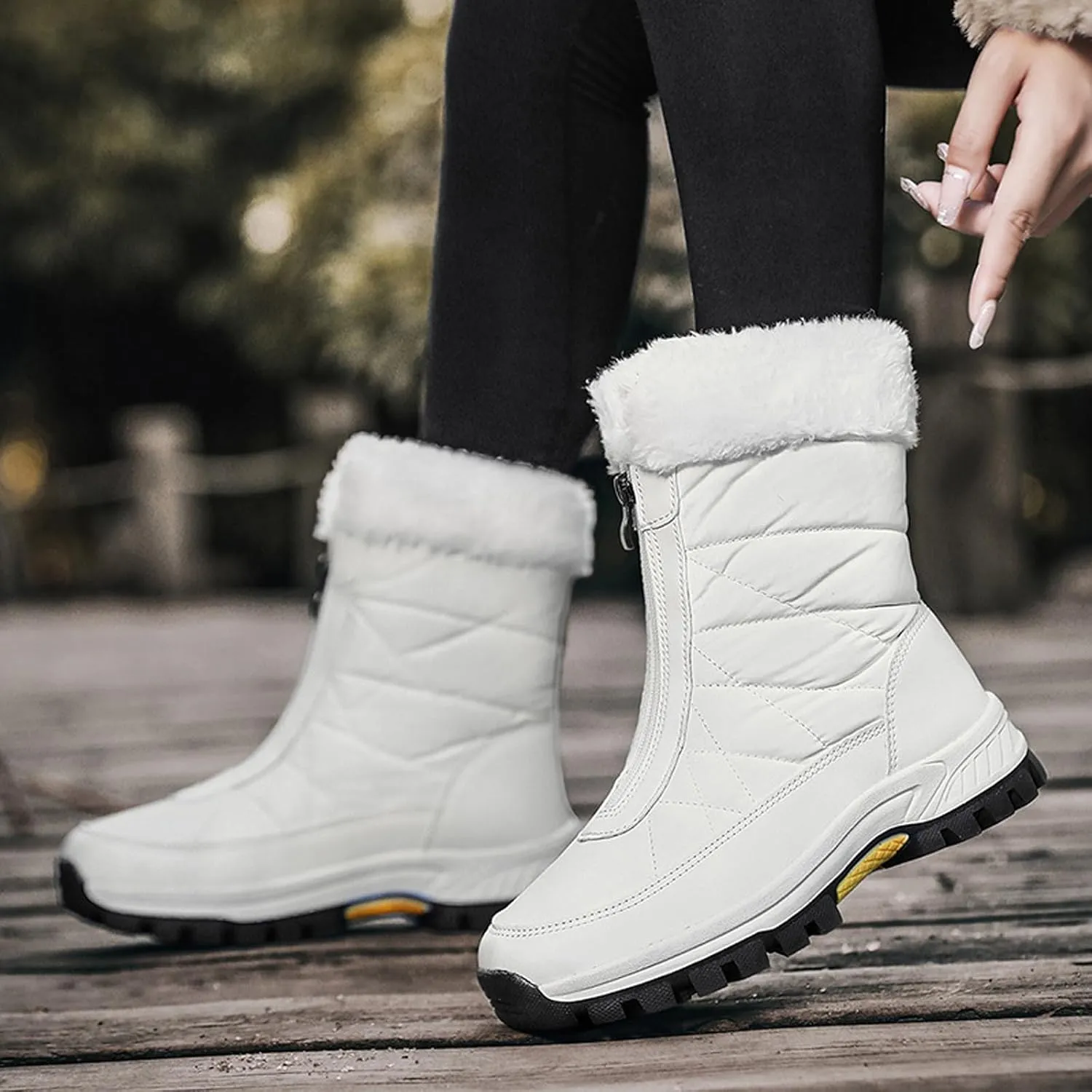 Womens Mid-Calf Snow Boots,Waterproof Warm Plush Lined Outdoor Snow Boots,Round Toe Mid Calf Outdoor Winter Snow Boot