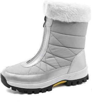 Womens Mid-Calf Snow Boots,Waterproof Warm Plush Lined Outdoor Snow Boots,Round Toe Mid Calf Outdoor Winter Snow Boot